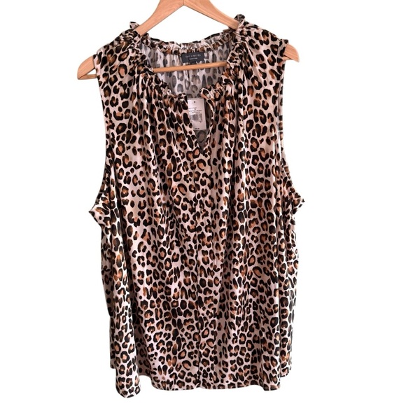 The Limited Women’s 3X Leopard Print Ruffle Neck Blouse Brown Beige Black - Picture 2 of 10